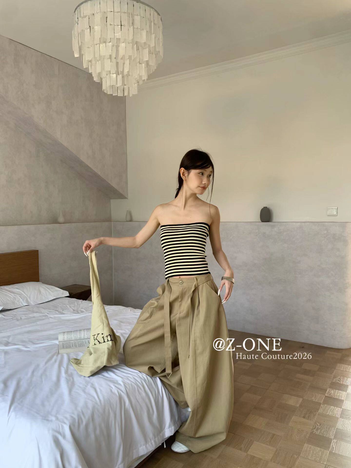 Z-one美式辣妹针织条纹抹胸上衣女2026早春新款绝美外穿裹胸上衣