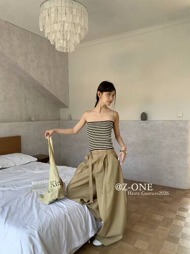 Z-one美式辣妹针织条纹抹胸上衣女2026早春新款绝美外穿裹胸上衣