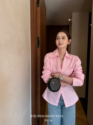 NEW NIGHT 0328 2026年清新蓝粉白三色系宽松版型衬衫纯色百搭女