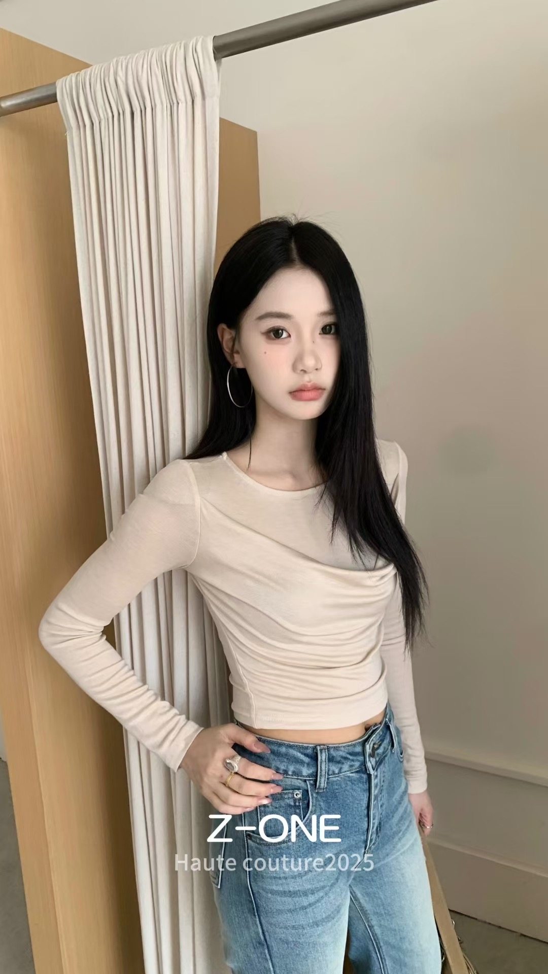 Z-one2025秋甜辣纯欲长袖t恤女薄款网纱打底衫修身内搭褶皱短上衣,女装/女士精品,大码内搭,淘宝优惠券,粉丝福利购,淘宝优惠卷