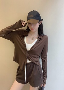 开衫 VT2025秋款 慵懒风薄款 休闲百搭纯色翻领微透衬衫 纯色女 POLO衫