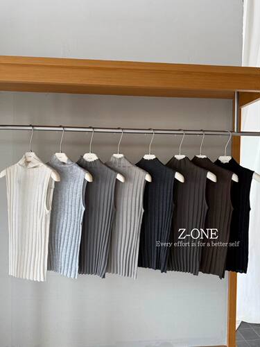 Z-ONE韩系竖坑条半高领无袖针织软糯修身弹力基础款百搭打底背心