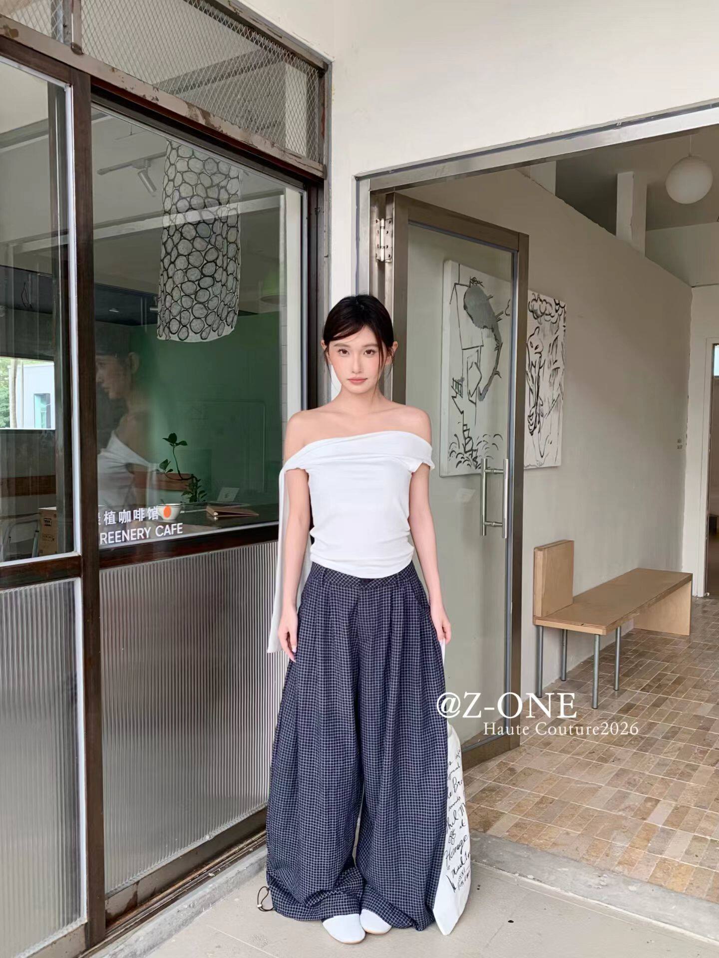 Z-one韩版斜肩露肩绑带修身t恤女夏季新款纯欲风辣妹显瘦短款上衣