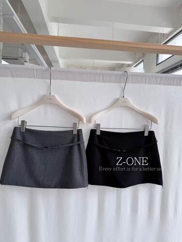 Z-ONE腰带西装短裙韩系低腰防走光A字半身裙纯色简约显瘦包臀短裙