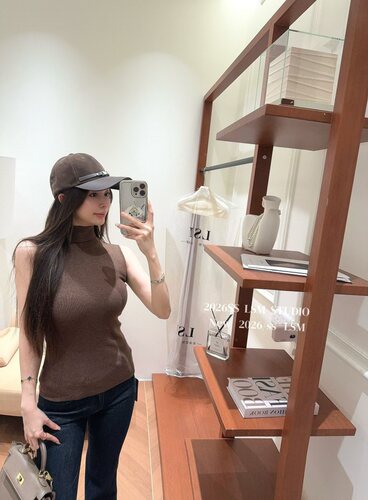 LSM STUDIO纯色高领无袖针织背心女修身弹力内搭打底灰黑白咖上衣