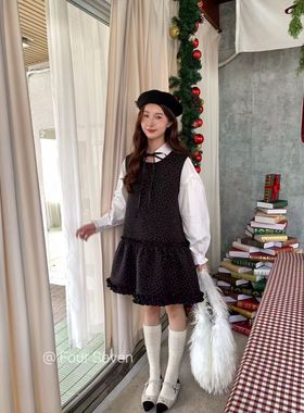 Fourseven2025年秋冬新款韩版宽松甜美减龄显瘦百搭波点背心裙女