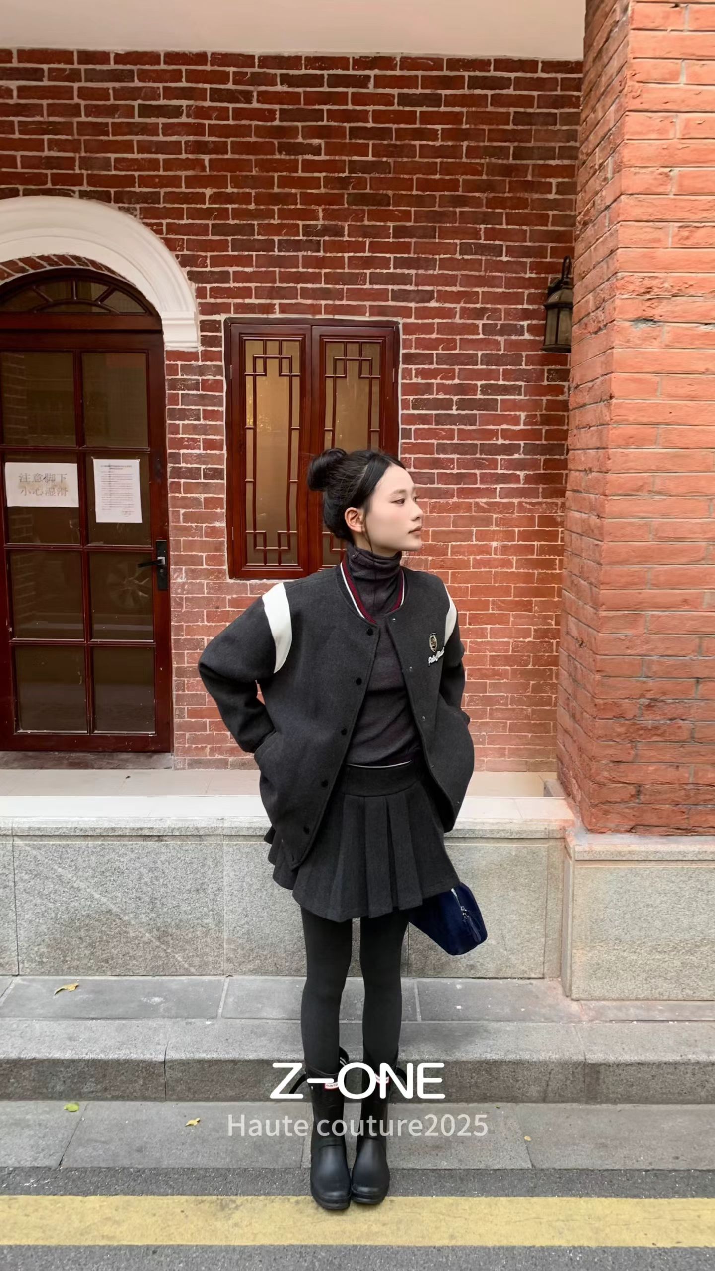 Z-one2025冬季新款韩版美式辣妹棒球服羽绒外套+半身裙套装学院风