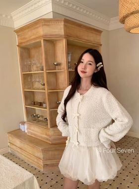 Fourseven十三行2025新款时尚百搭蝴蝶结针织开衫女短款毛衣外套