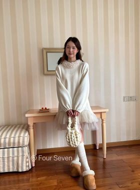 Fourseven十三行连衣裙冬季2025新女洋气保暖裙子网纱拼接公主裙