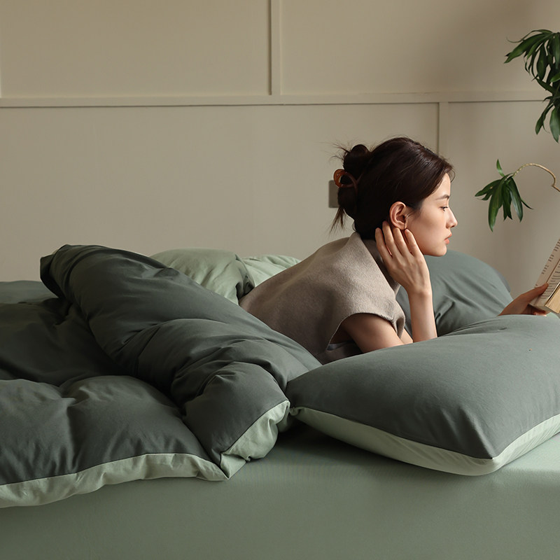 A类纯色双拼超柔天竺棉四件套