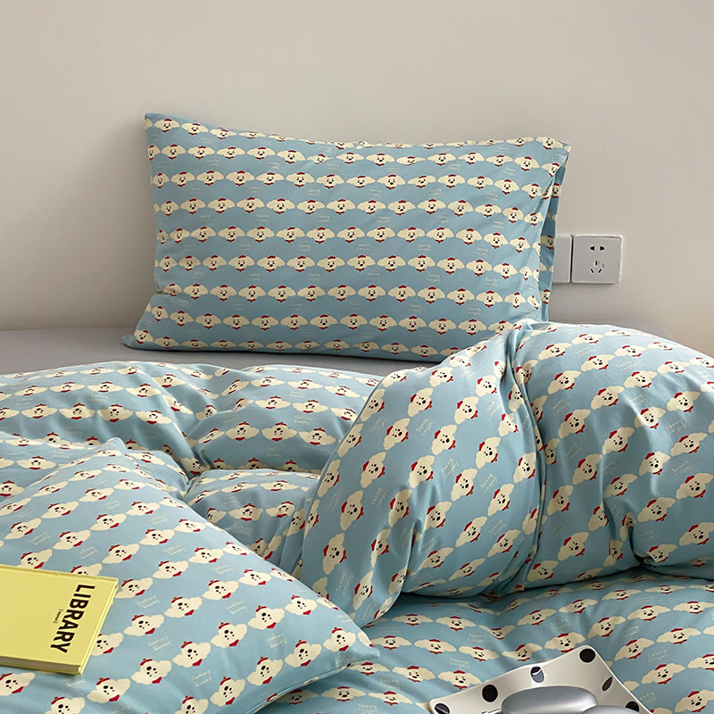 【小狗团团】A类裸睡天竺棉四件套全棉纯棉儿童针织棉被套床单1.8