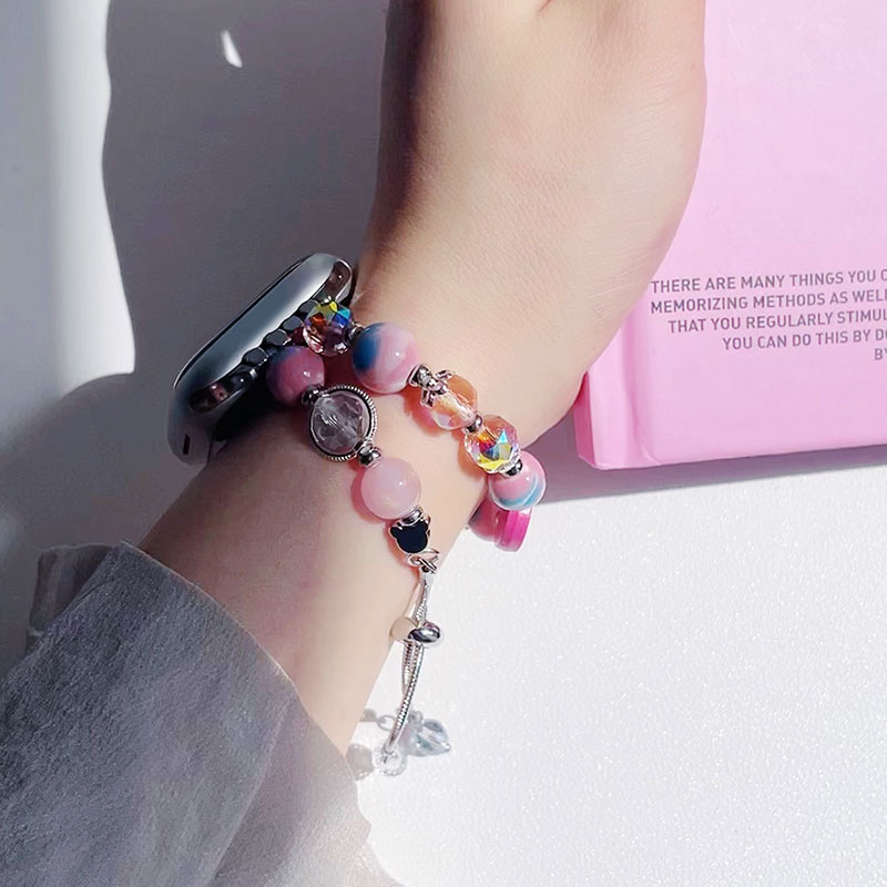 新红色草莓熊diy手链适用iwatch表带S8苹果S9手表8AppleWatch女款