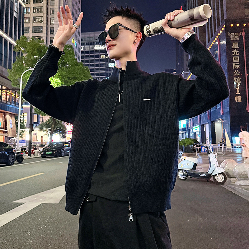 MC195/P108控148 简约高品质立体编织立领外套针织开衫毛衣男2图片