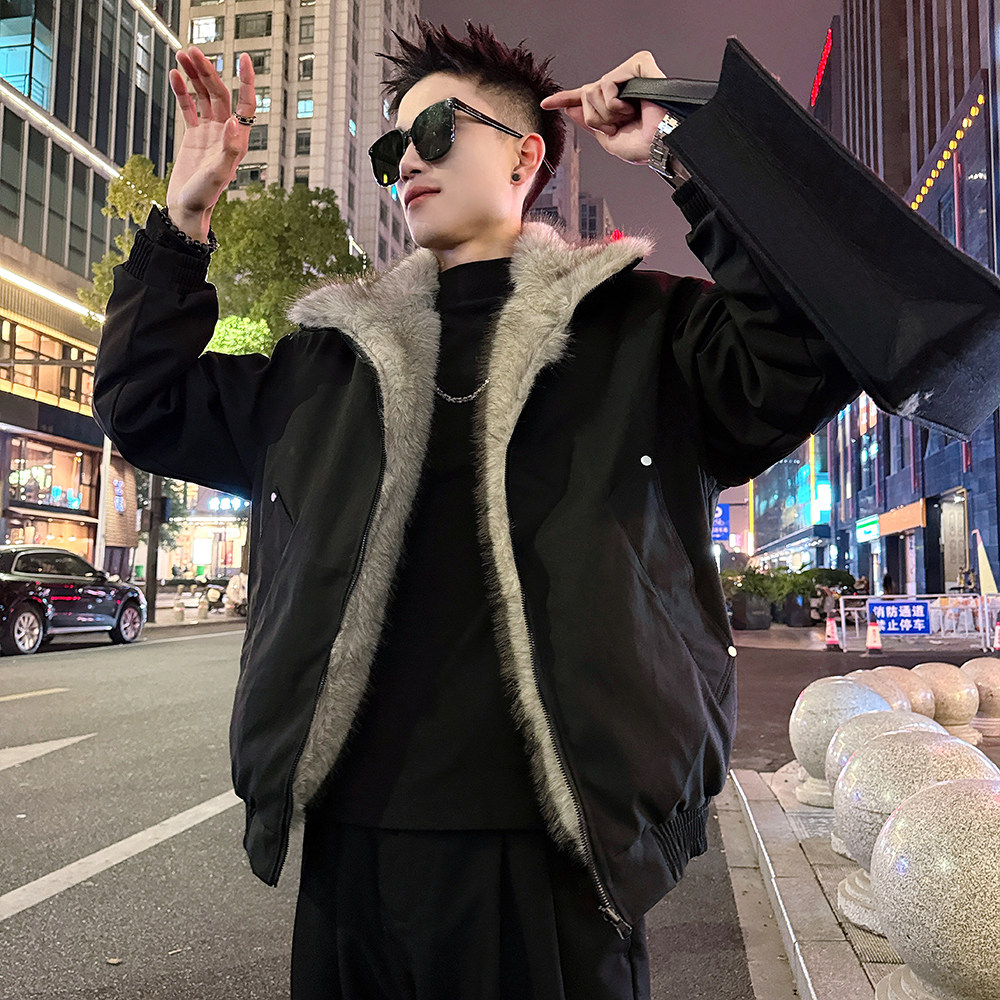 A212/P158控208两面穿座山雕毛领棉衣上衣翻领外套男1，男装棉衣，电商A256