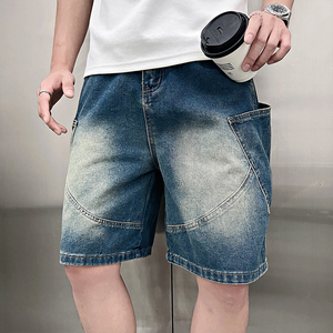 DK30-P58控88 高级感休闲牛仔工装短裤小伙个性大口袋裤子男浅蓝1图片