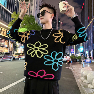 MC202/P98控138 提花毛衣帅气个性撞色针织打底衫男2图片