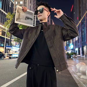 J186加绒/特P158控208 插肩袖压条结构加绒暗花皮衣外套男4图片