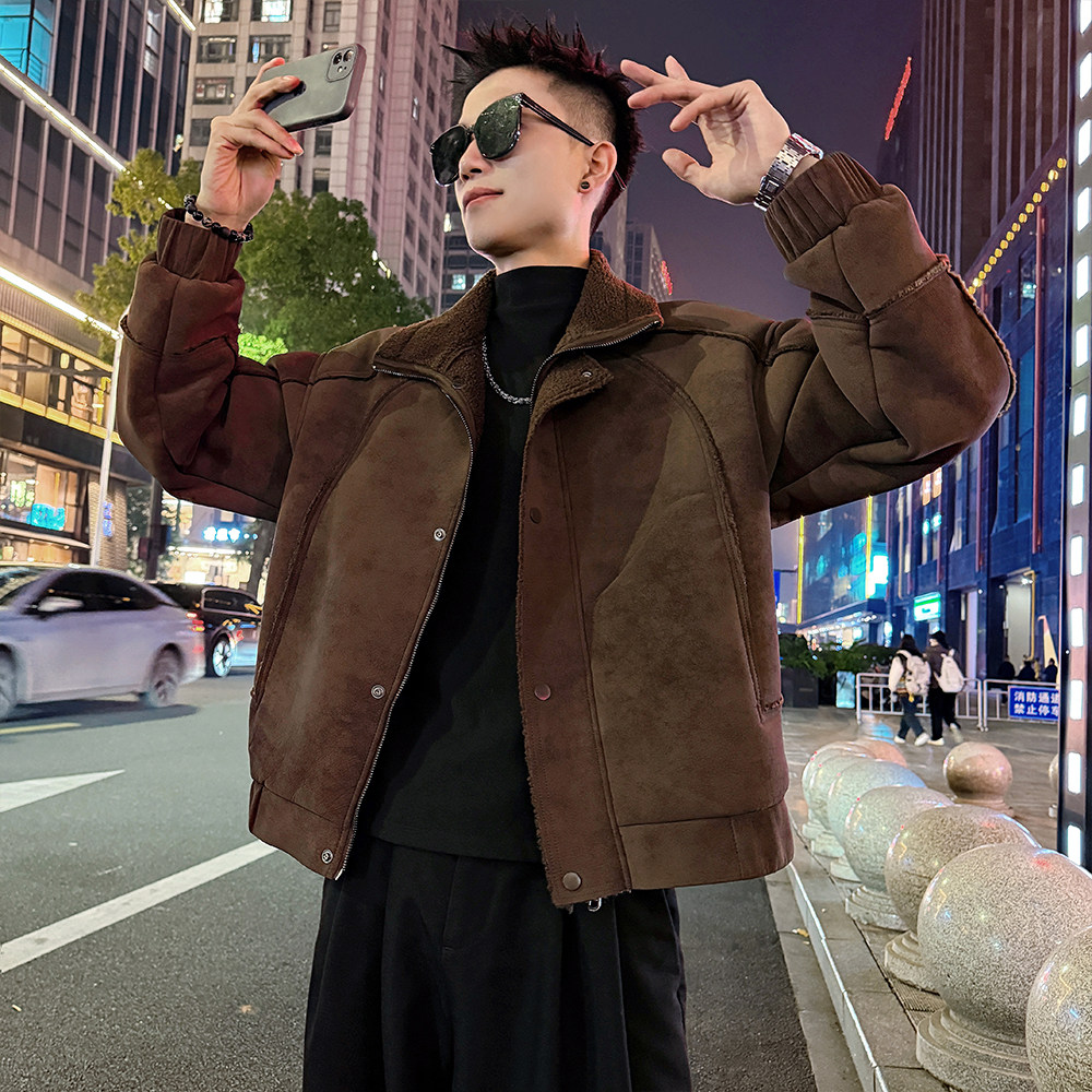 A203/P178控238网红结构款皮毛一体翻毛领外套上衣男2,女装短外套,电商A256