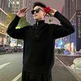 MC221/P98控138假两件连帽扣子拉链立领龙叨叨同款毛衣2，男装针织衫/毛衣，电商A256