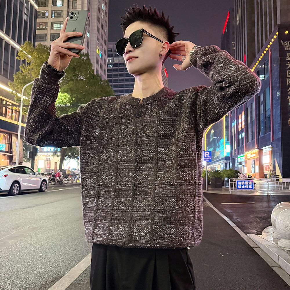 MC226/P98控138半开圆领小V领复古混纺织法毛衣1，男装针织衫/毛衣，电商A256