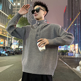 MC221/P98控138假两件连帽扣子拉链立领龙叨叨同款毛衣1，男装针织衫/毛衣，电商A256