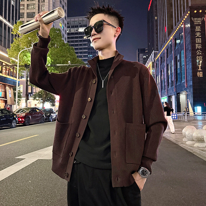 MC193/P138控178 简约高品质纯色立领外套上衣针织开衫毛衣男1图片