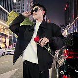 J101/P108控148痞帅韩版纯色小短款百搭皮领夹克帅气外套男黑1，男装夹克，电商A256