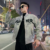 J196/P98控145棒球领暗纹贴布刺绣字母外套夹克男1，男装夹克，电商A256