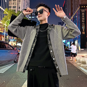 MC200/P110控150 毛衣假两件格子带帽开衫针织外套男2图片