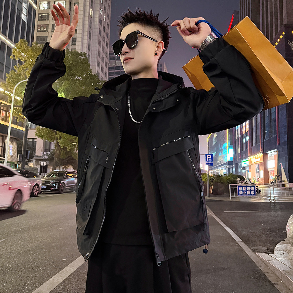 J192/P108控155连帽压条反光条字母户外外套夹克男，男装夹克，电商A256