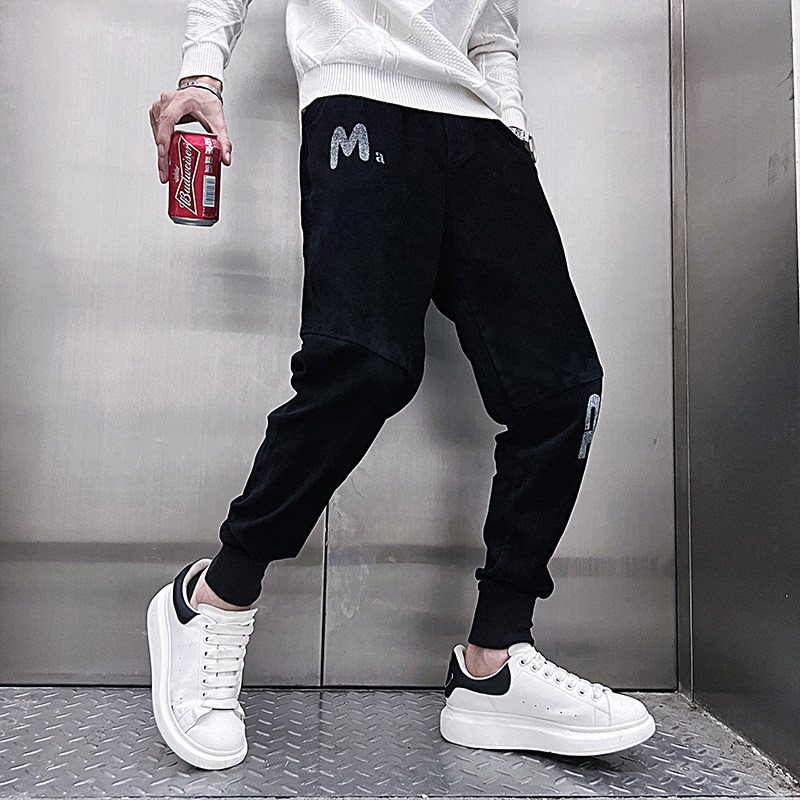 K21/P85控115社会小伙青少年雪尼尔字母痞帅束脚哈伦裤长裤男,男装休闲裤,电商A256