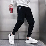 K21/P85控115社会小伙青少年雪尼尔字母痞帅束脚哈伦裤长裤男，男装休闲裤，电商A256
