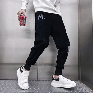 K21/P85控115社会小伙青少年雪尼尔字母痞帅束脚哈伦裤长裤男图片