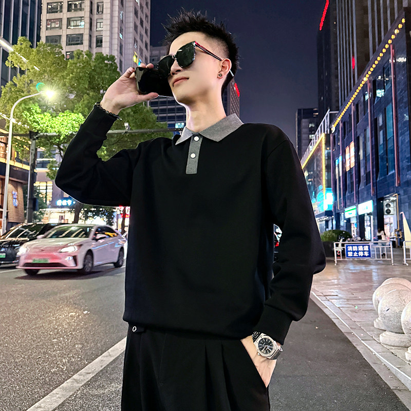 B167/P68控98撞色翻领订扣百搭卫衣长袖男4,男装卫衣,电商A256