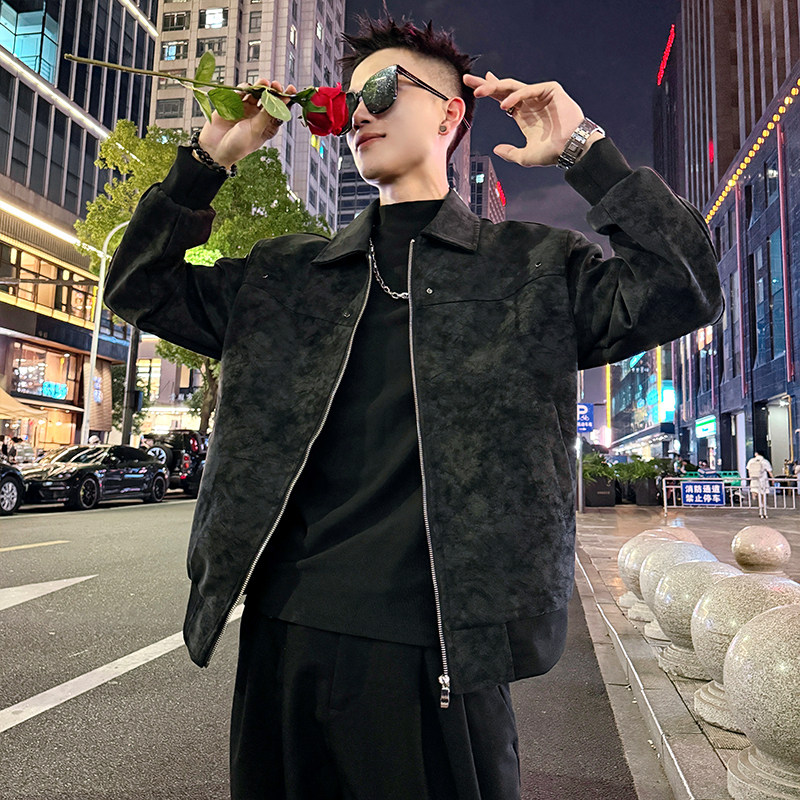 J182/P108控148订扣暗纹皮夹克痞帅小伙外套男4,男装夹克,电商A256