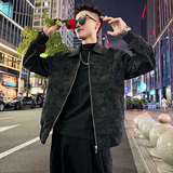 J182/P108控148订扣暗纹皮夹克痞帅小伙外套男4，男装夹克，电商A256