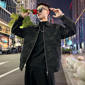 J182/P108控148 订扣暗纹皮夹克痞帅小伙外套男4图片