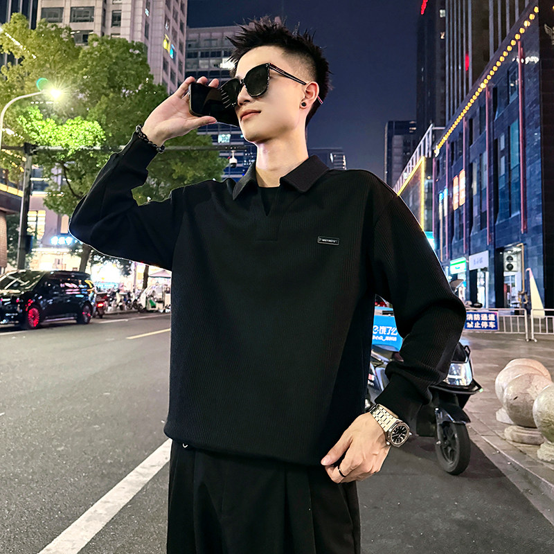 B159/P68控98华夫格翻领百搭假两件卫衣长袖男3,男装卫衣,电商A256
