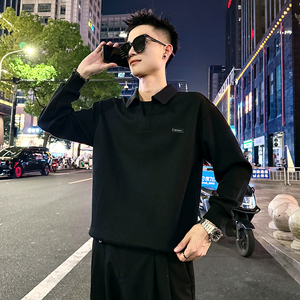 B159/P68控98华夫格翻领百搭假两件卫衣长袖男3图片