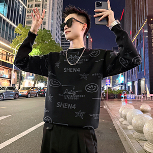 MC217/P78控108 假两件领提花字母卡通个性毛衣针织打底衫男3图片