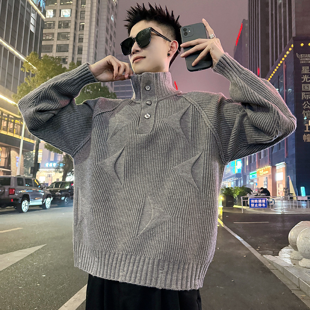 MC222/P98控138装饰扣立领立体织法新年毛衣5，男装针织衫/毛衣，电商A256
