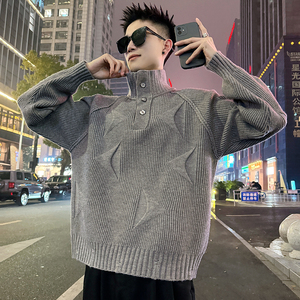MC222/P98控138装饰扣立领立体织法新年毛衣5，男装针织衫/毛衣，电商A256