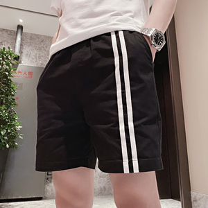 AK05-特P30 控50 夏社会精神小伙侧边条纹潮款休闲简约短裤男黑1图片