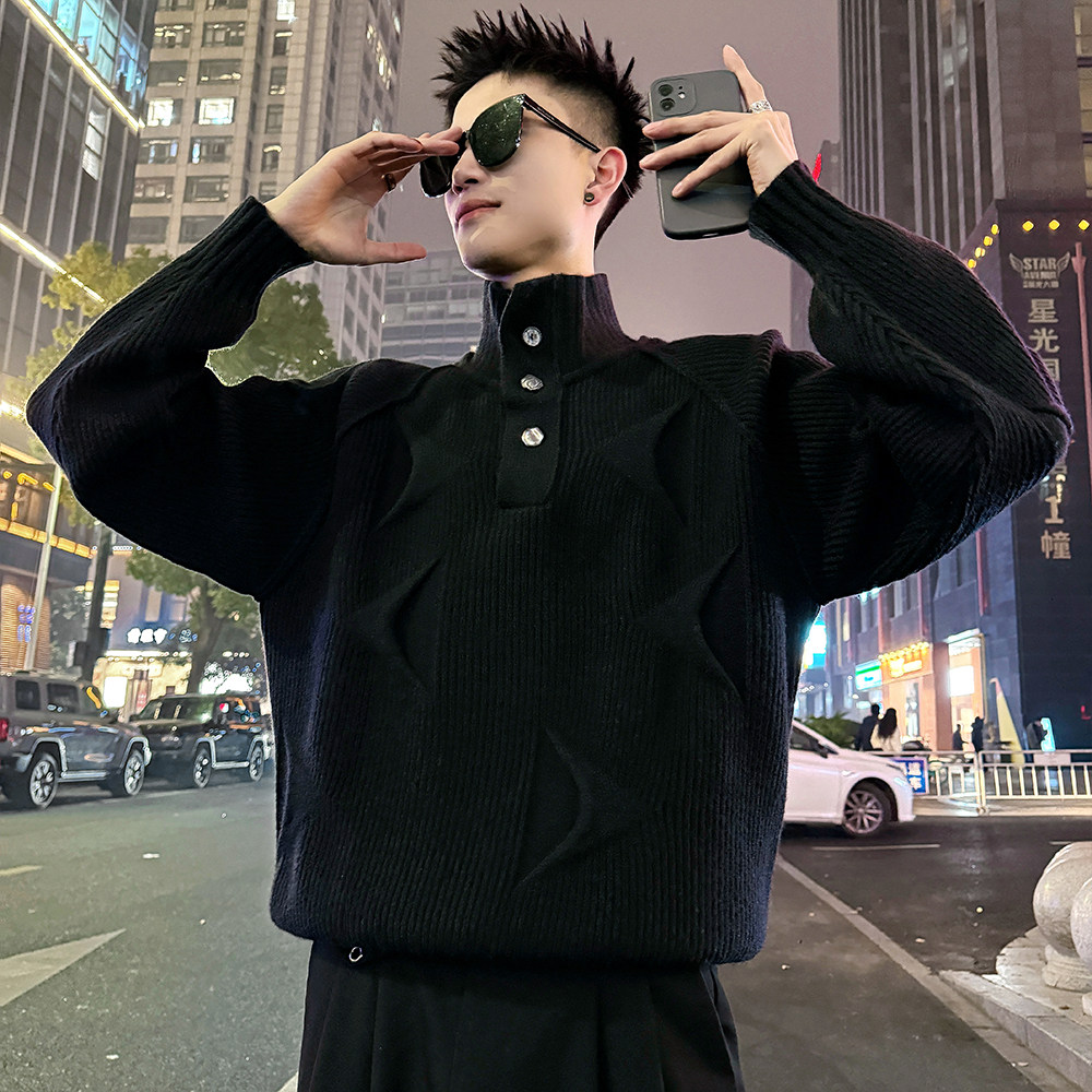MC222/P98控138装饰扣立领立体织法新年毛衣2，男装针织衫/毛衣，电商A256