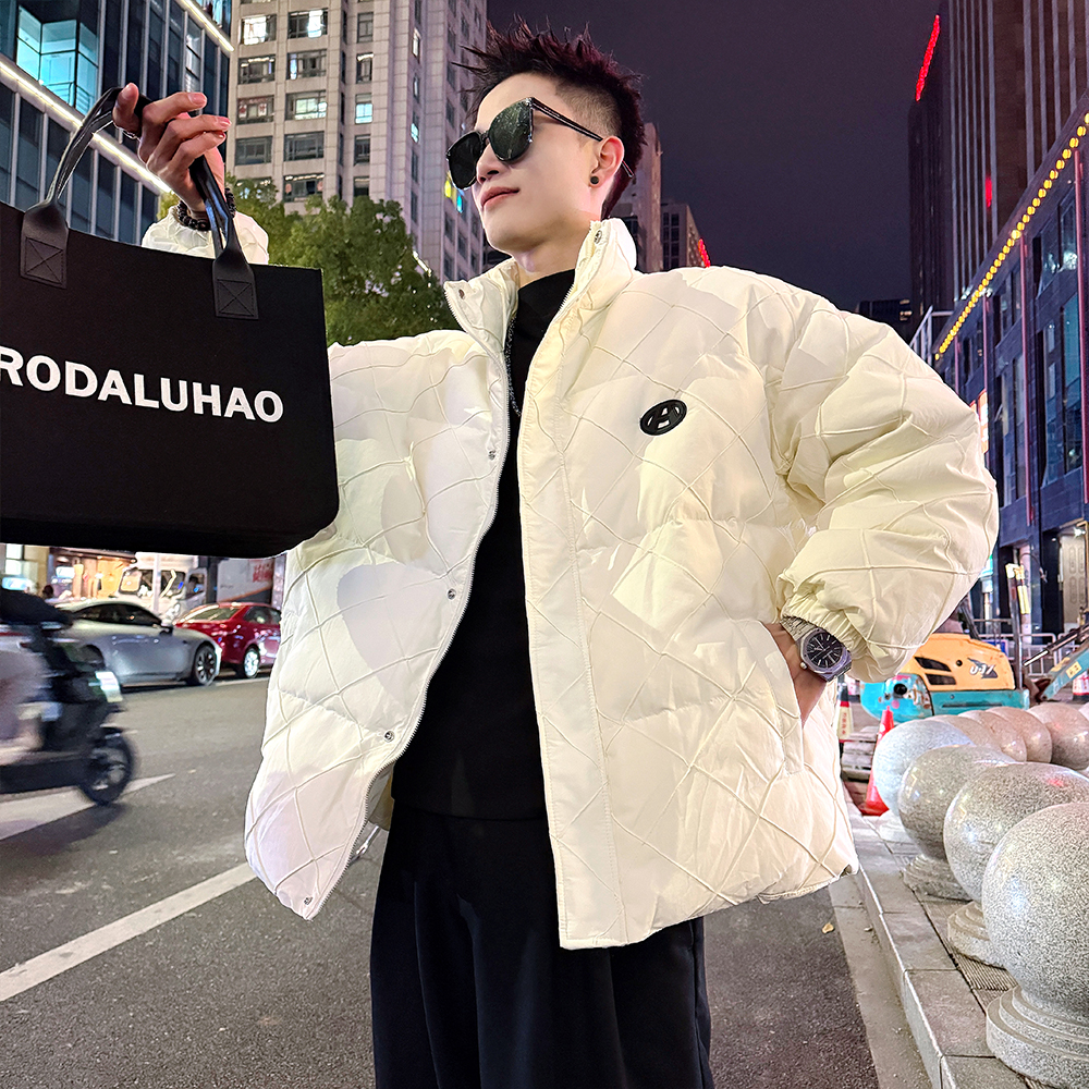 A206/P138控178压皱菱形格阔版棉衣外套上衣男3，男装棉衣，电商A256