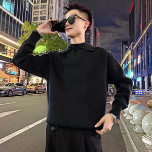 MC206/P88控118假两件双领毛衣帅气简约纯色百搭针织打底衫男2