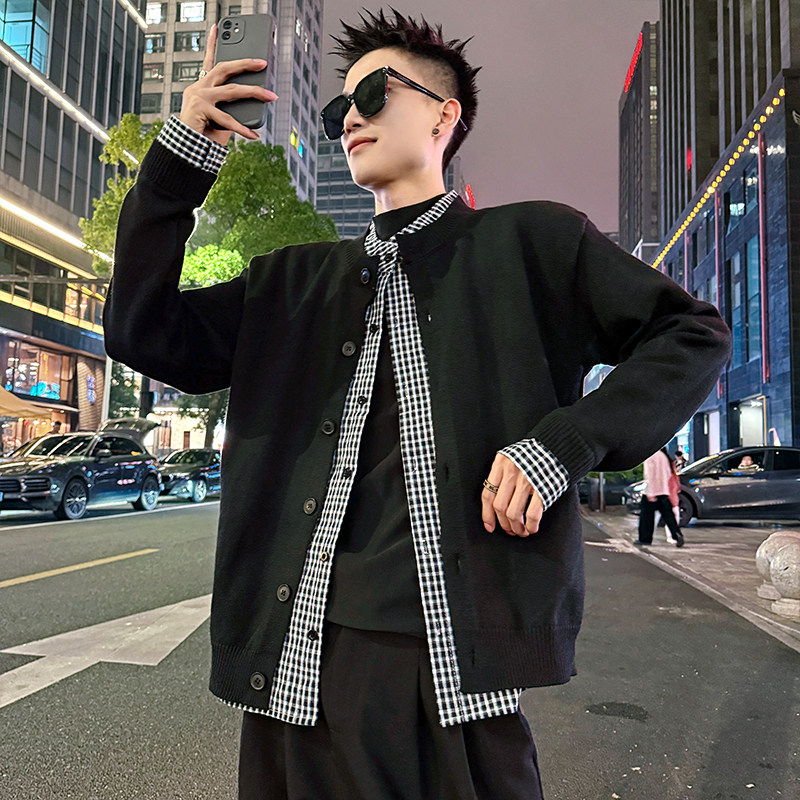 MC197/P118控158简约假两件衬衫毛衣开衫针织外套男1,男装针织衫/毛衣,电商A256