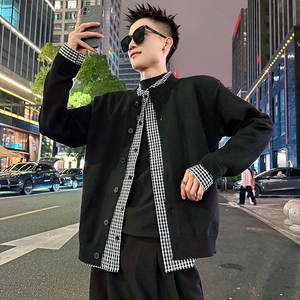 MC197/P118控158 简约假两件衬衫毛衣开衫针织外套男1图片