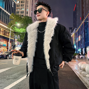 A999/P148控198抖音座山雕大毛领连帽棉服上衣男3图片