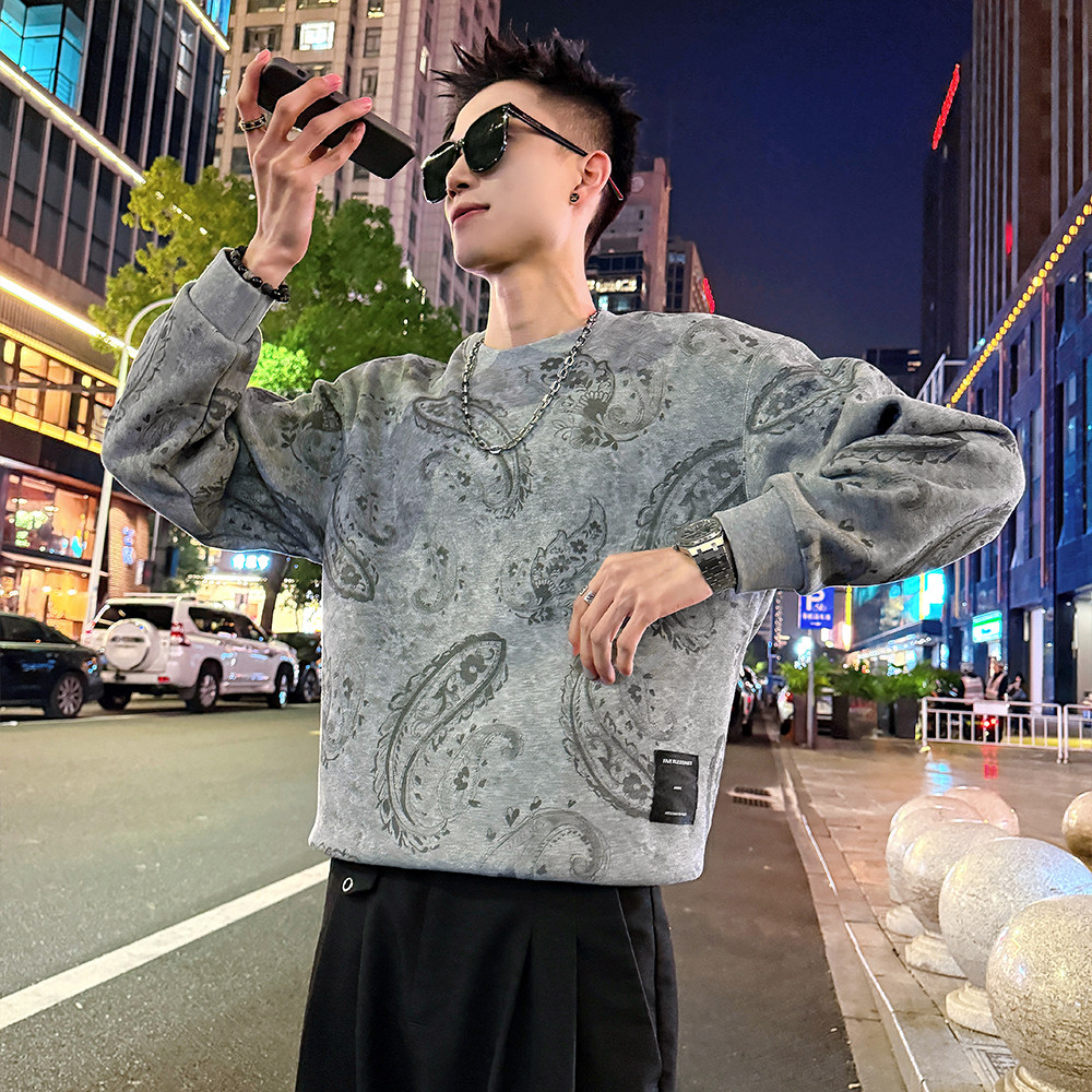 B172加绒/P75控108腰果花加绒印花卫衣男2,男装卫衣,电商A256